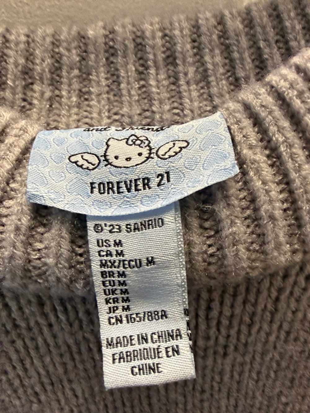 Forever 21 Light Gray Ribbed Crewneck Sweater with Hello Kitty Tag